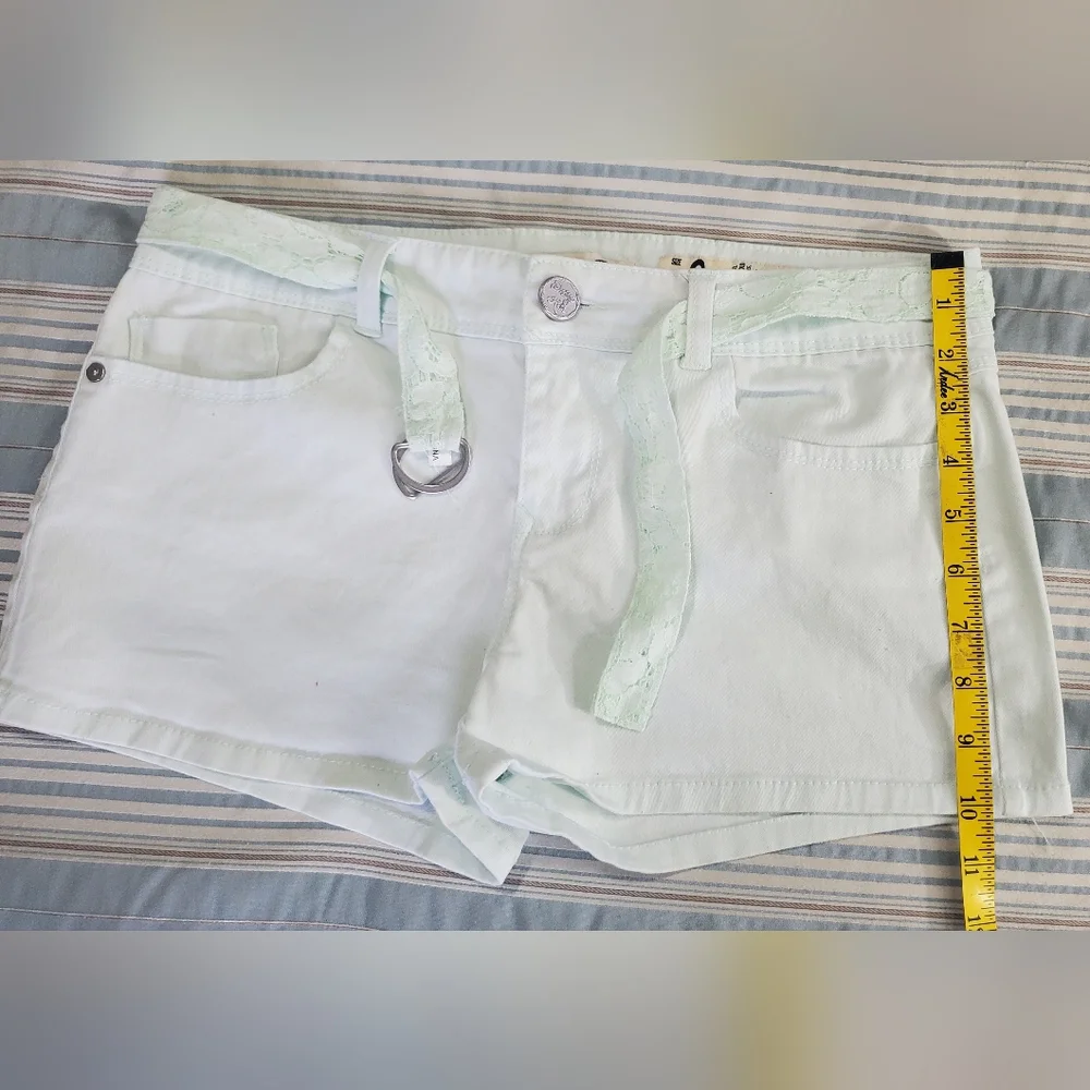 Indigo Rein Light Mint Green Low Rise Short Shorts with Lace Belt - Picture 4 of 11